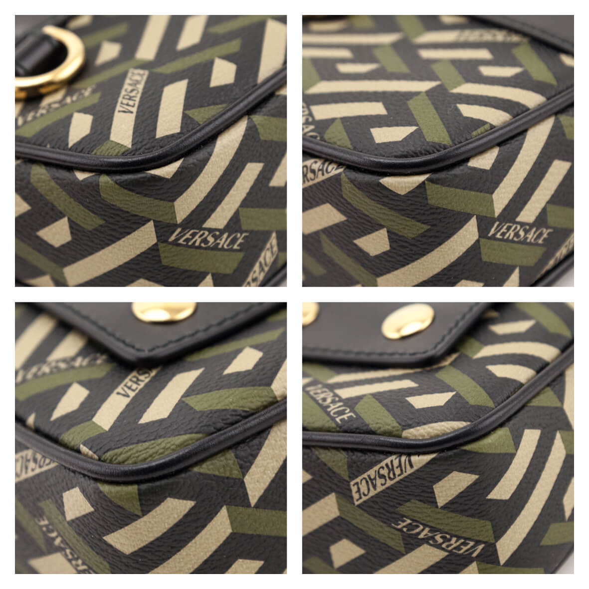 Versace Black Khaki La Greca Square Modular Pouch - Love that Bag etc - Preowned Authentic Designer Handbags & Preloved Fashions