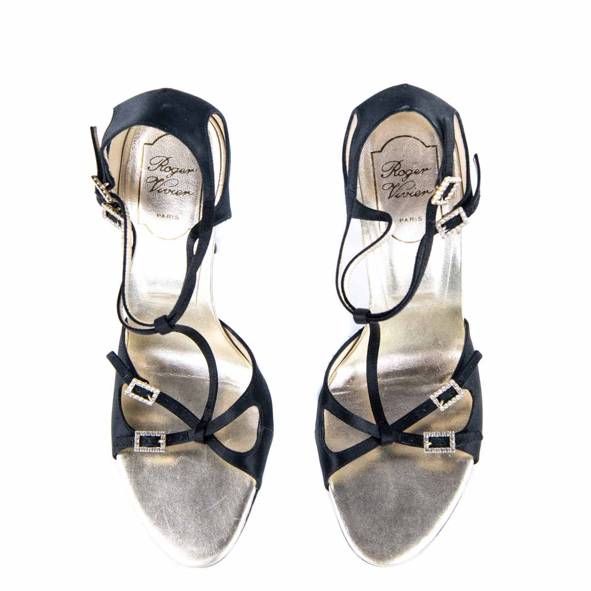Roger Vivier Black Satin Embellished Sandals Size US 7.5 | EU 37.5 - Love that Bag etc - Preowned Authentic Designer Handbags & Preloved Fashions