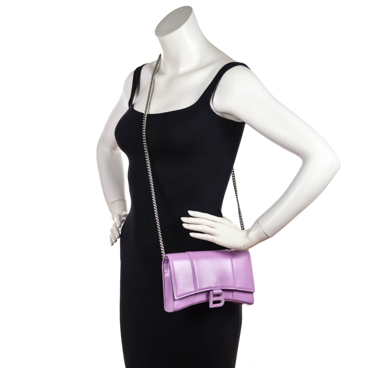 Balenciaga Lilac Calfskin Hourglass Wallet On Chain - Love that Bag etc - Preowned Authentic Designer Handbags & Preloved Fashions