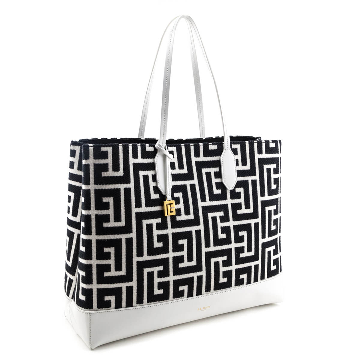 Balmain Bi-Color Jacquard & White Calfskin Large Folded Shopping Bag - Love that Bag etc - Preowned Authentic Designer Handbags & Preloved Fashions