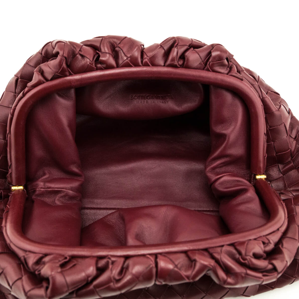 Bottega Veneta Bordeaux Lambskin Intrecciato The Pouch Clutch - Love that Bag etc - Preowned Authentic Designer Handbags & Preloved Fashions