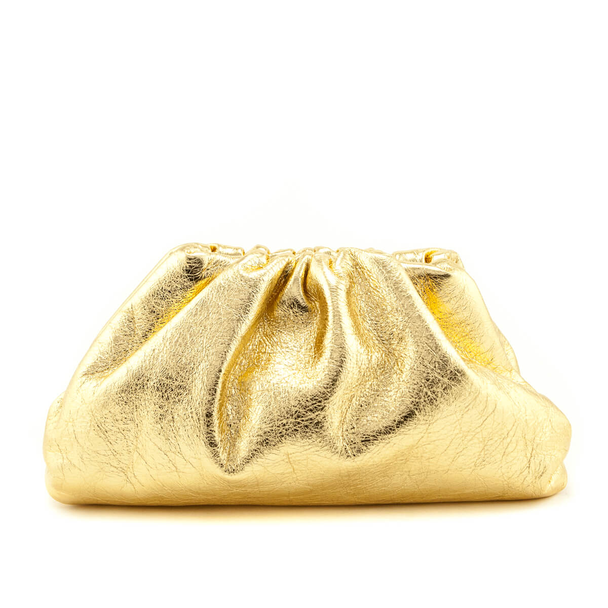 Bottega Veneta Oro Crinkled Metallic Lambskin The Pouch Clutch - Love that Bag etc - Preowned Authentic Designer Handbags & Preloved Fashions