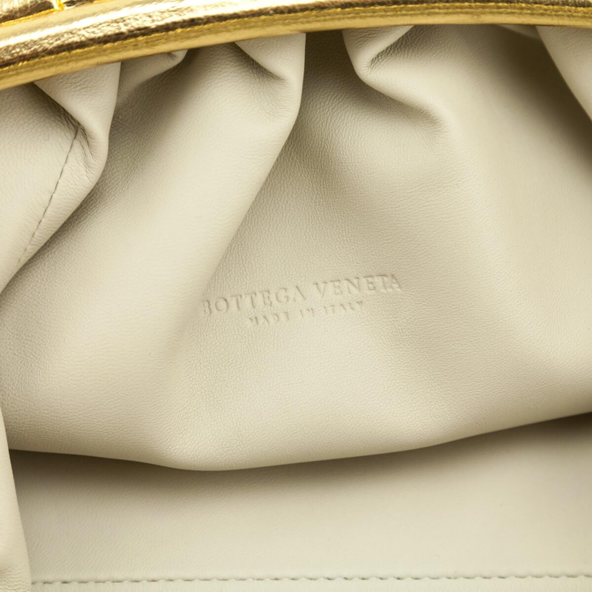 Bottega Veneta Oro Crinkled Metallic Lambskin The Pouch Clutch - Love that Bag etc - Preowned Authentic Designer Handbags & Preloved Fashions