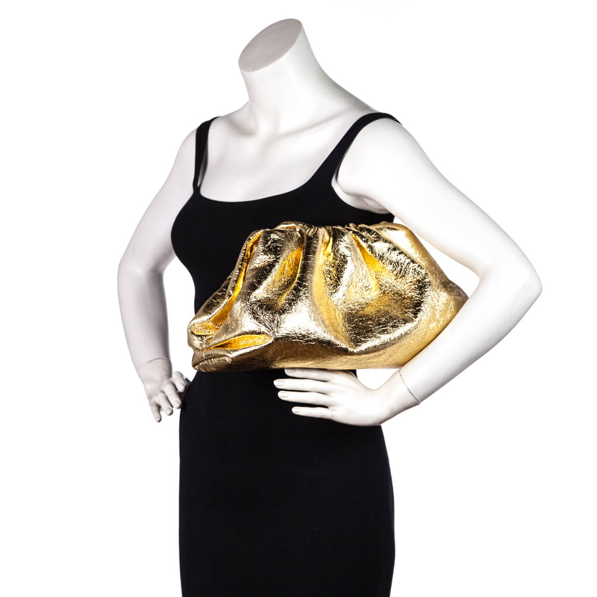 Bottega Veneta Oro Crinkled Metallic Lambskin The Pouch Clutch - Love that Bag etc - Preowned Authentic Designer Handbags & Preloved Fashions