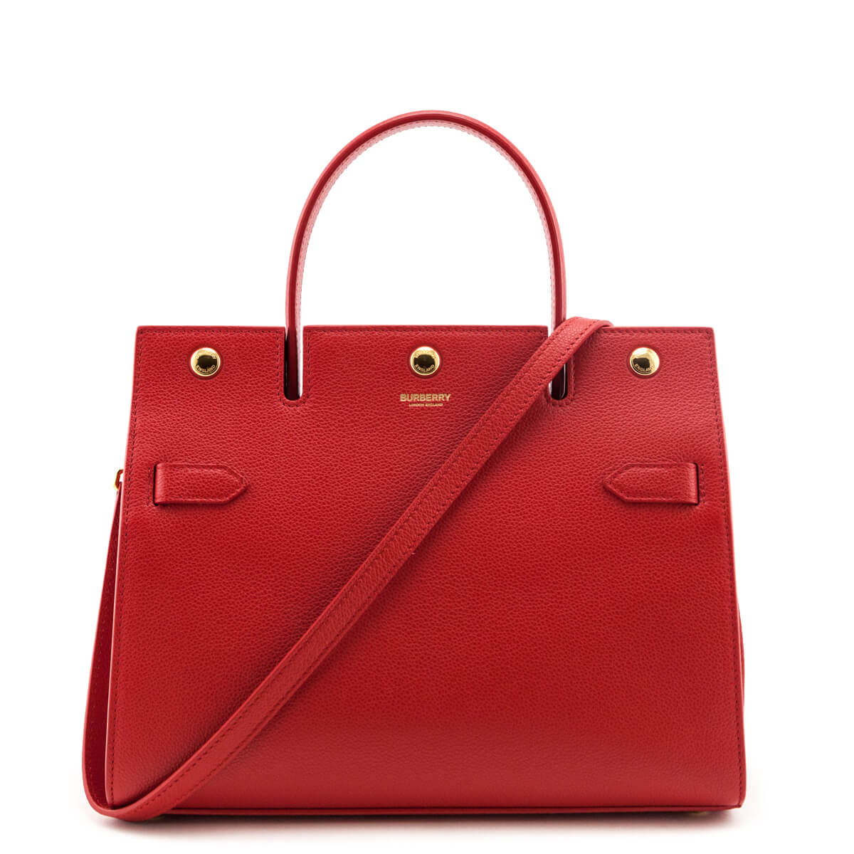 Burberry Bright Red Grained Calfskin Small Two-Handle Title Bag - Love that Bag etc - Preowned Authentic Designer Handbags & Preloved Fashions