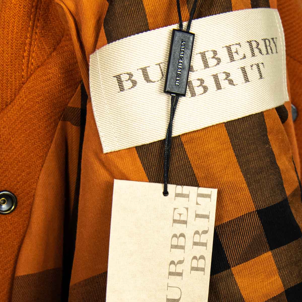 Burberry Burnt Amber Wool Twill Leather Trim Cropped Biker Jacket Size