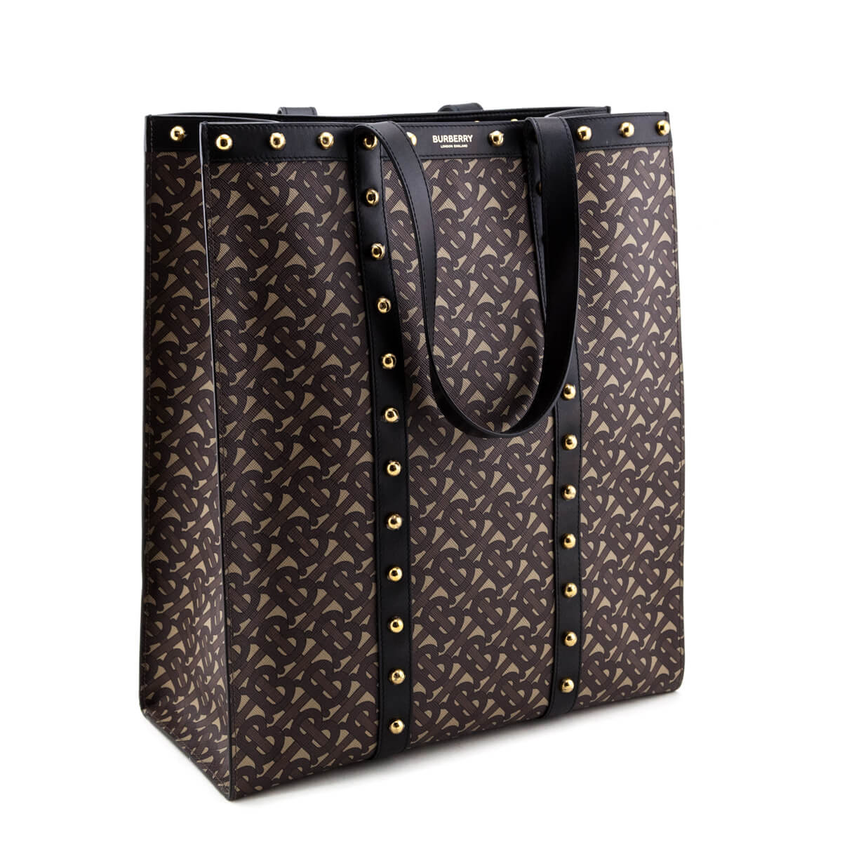BURBERRY: e-canvas tote bag with monogram print - Brown