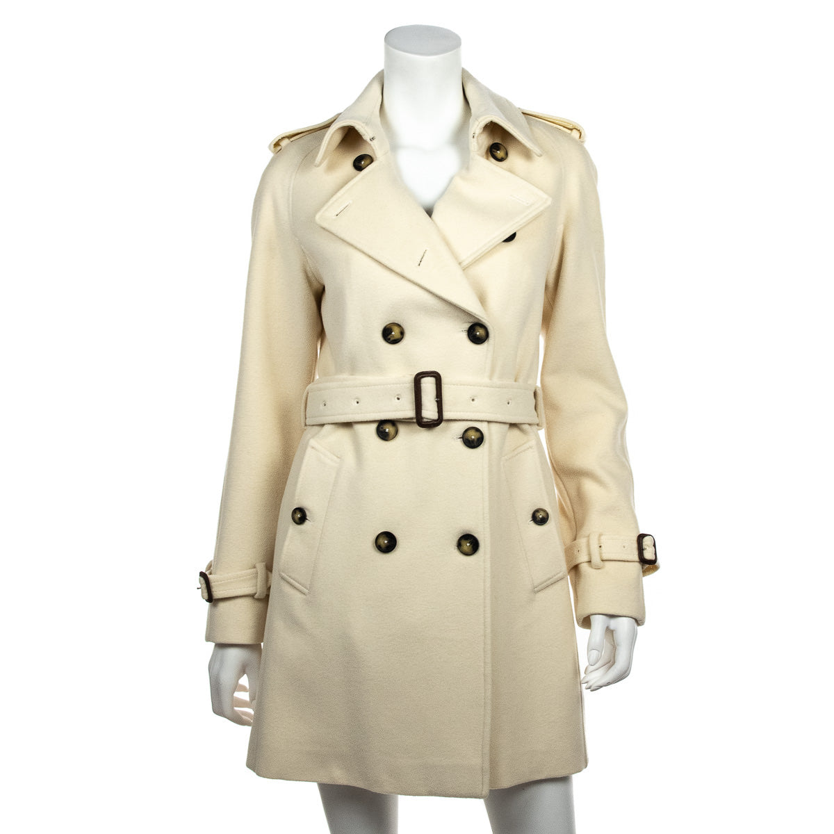 Burberry Ivory Wool Double Breasted Belted Coat Size S | UK 8 - Love that Bag etc - Preowned Authentic Designer Handbags & Preloved Fashions