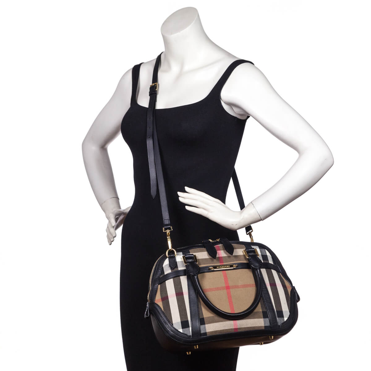 BURBERRY Heritage Grain Check Embossed Orchard Bowling Bag Black 1297890