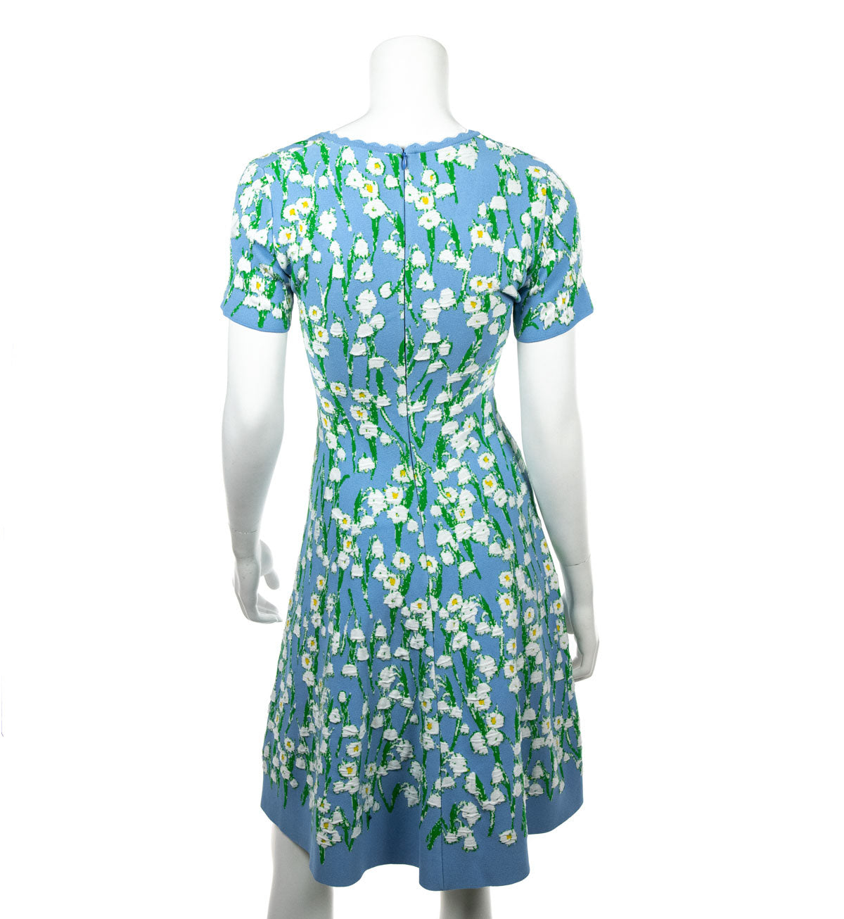 Carolina Herrera Blue Floral Stretch Knit Short Sleeve Dress Size XS | US 4 - Love that Bag etc - Preowned Authentic Designer Handbags & Preloved Fashions