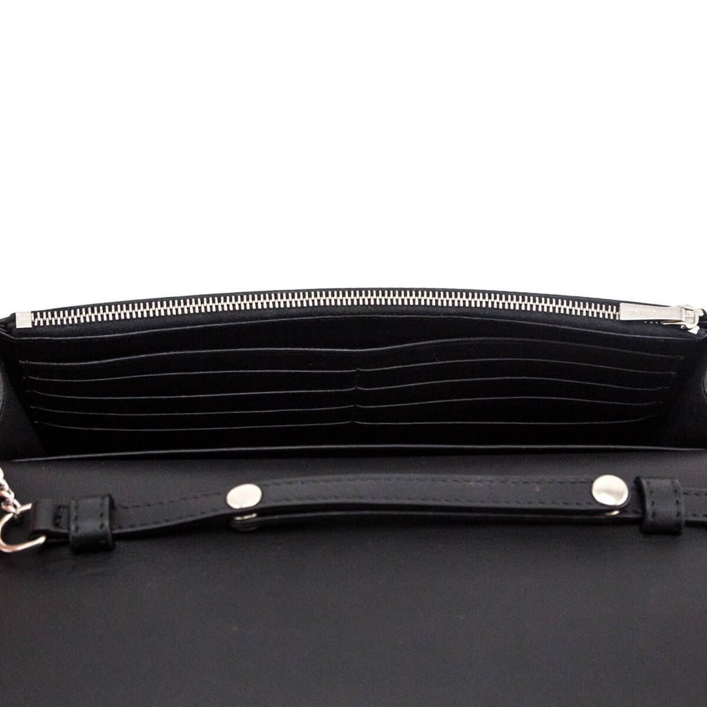 CELINE Smooth Lambskin Frame Evening Chain Clutch Black White | FASHIONPHILE