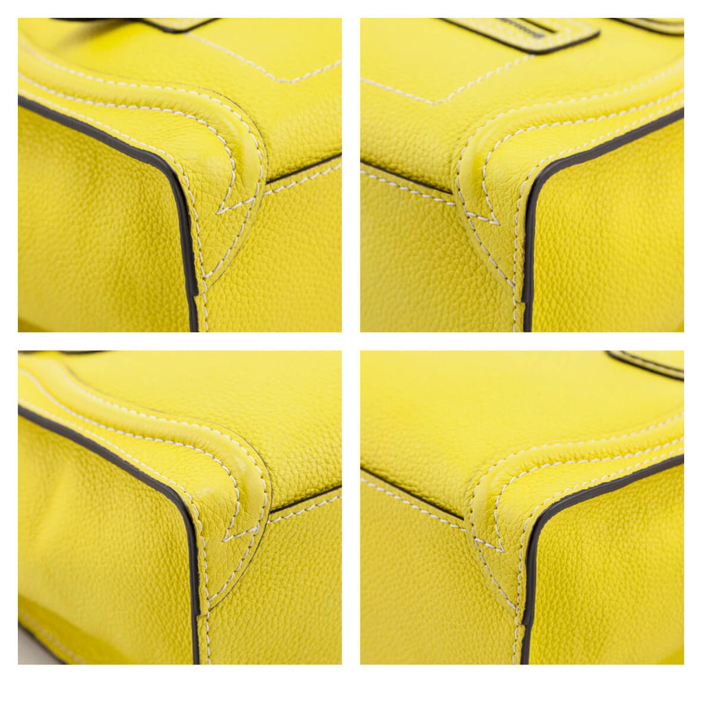 CELINE Mini Luggage Tote Citron Yellow AUTHENTIC Drummed Calfskin Bag