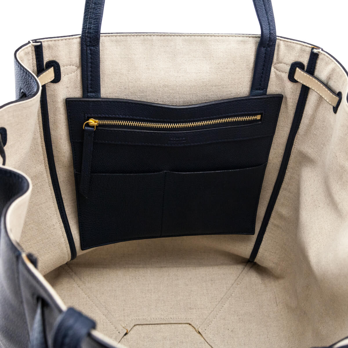 Celine Navy Drummed Calfskin Medium Phantom Cabas Belt Tote - Love that Bag etc - Preowned Authentic Designer Handbags & Preloved Fashions