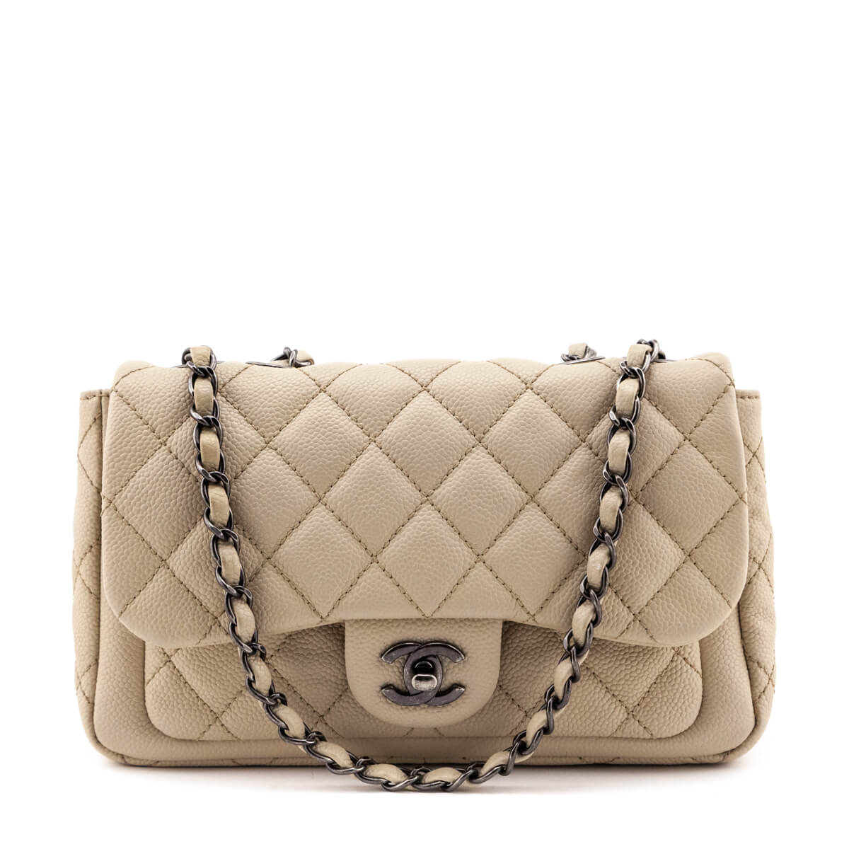 Chanel Beige Quilted Caviar Small Single Flap Bag - Consign Chanel