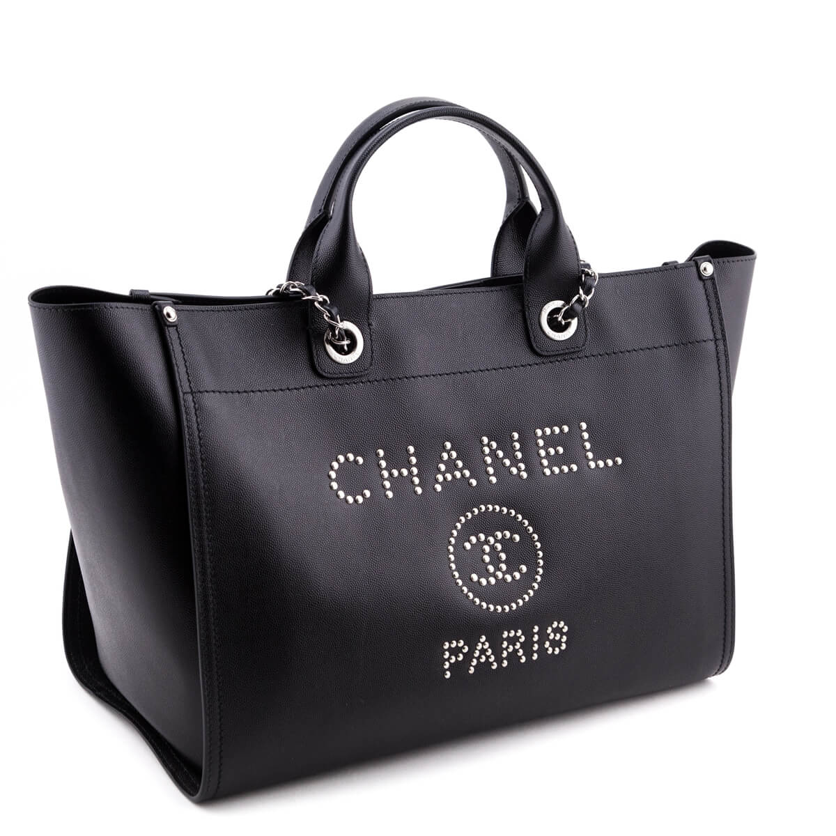 Chanel Black Grained Calfskin Large Deauville Tote SHW - Love that Bag etc - Preowned Authentic Designer Handbags & Preloved Fashions