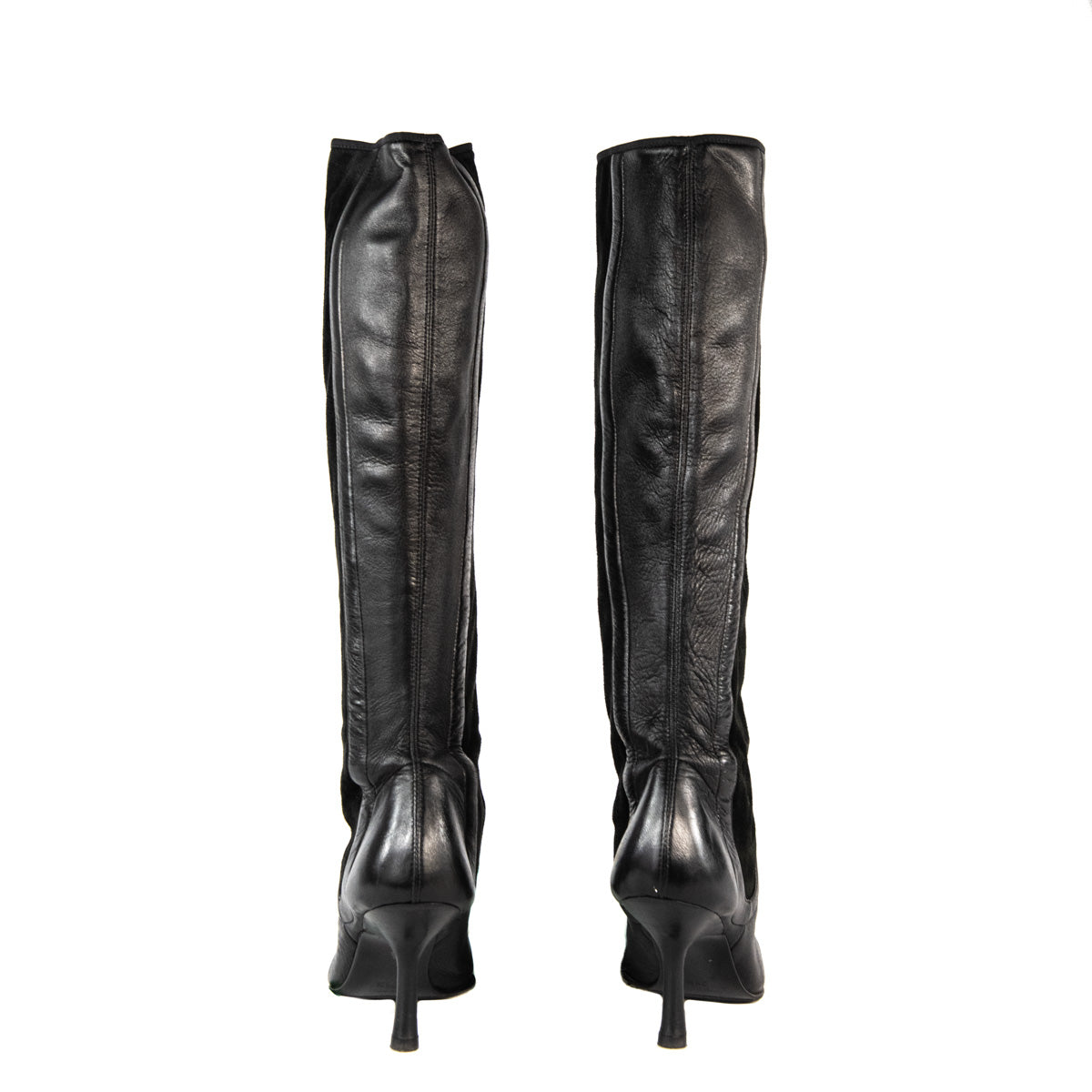 Chanel Pearl Black Leather CC Cap Toe Knee High Boots Size 405 Chanel  TLC