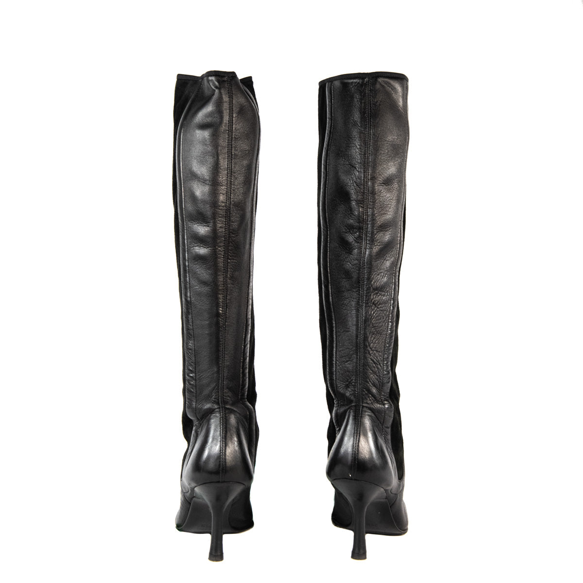 Chanel Black Leather Cap Toe Knee High Boots Consign Chanel