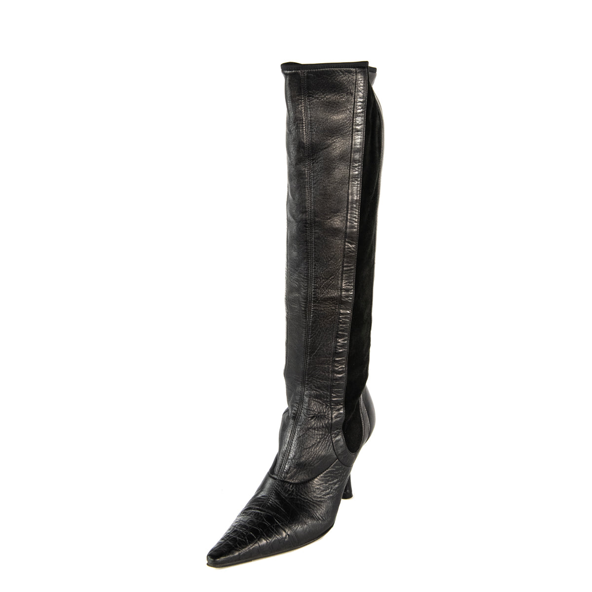 Chanel Black Leather Cap Toe Knee High Boots - Consign Chanel