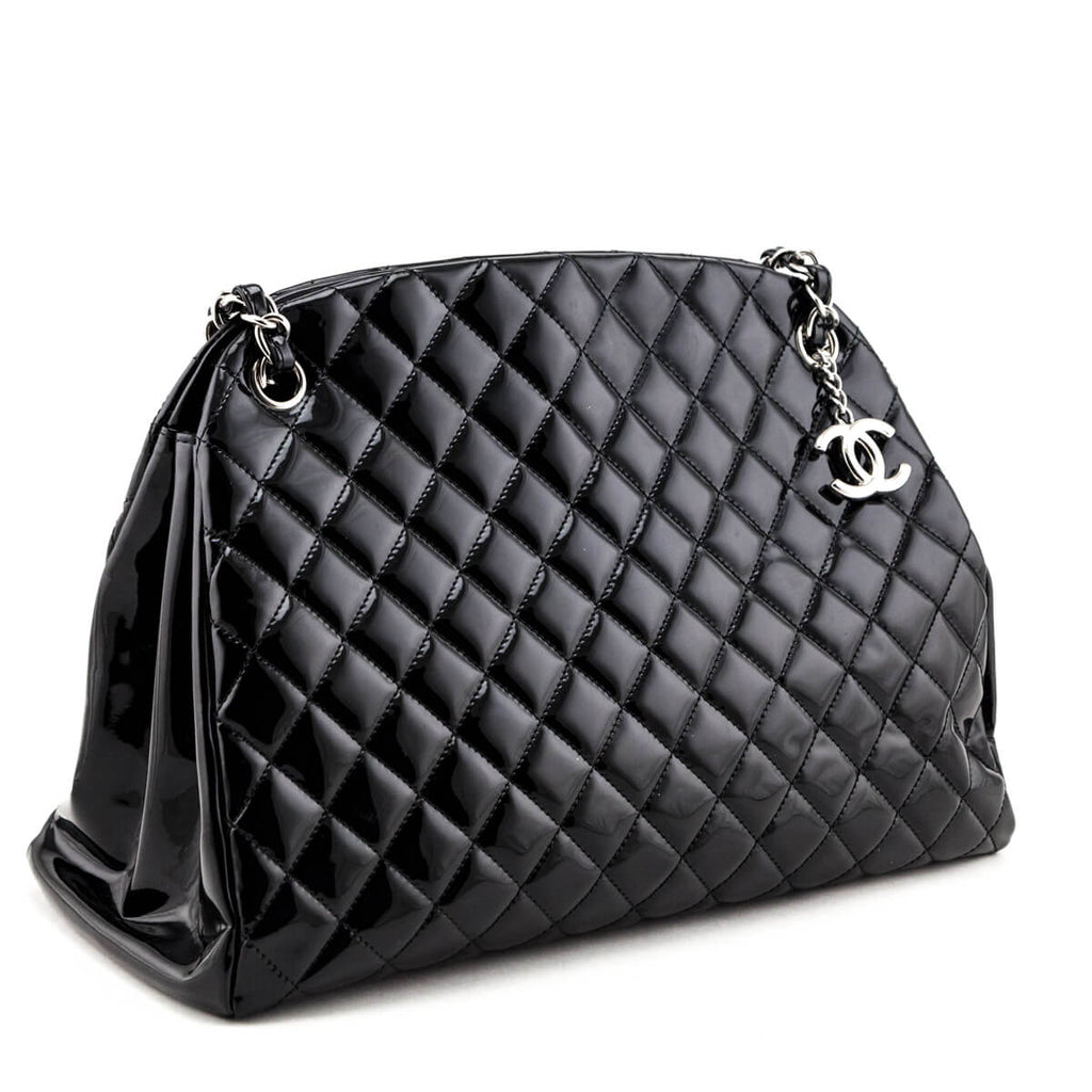 Chanel Medium Black Quilted Patent Mademoiselle Bowler Bag