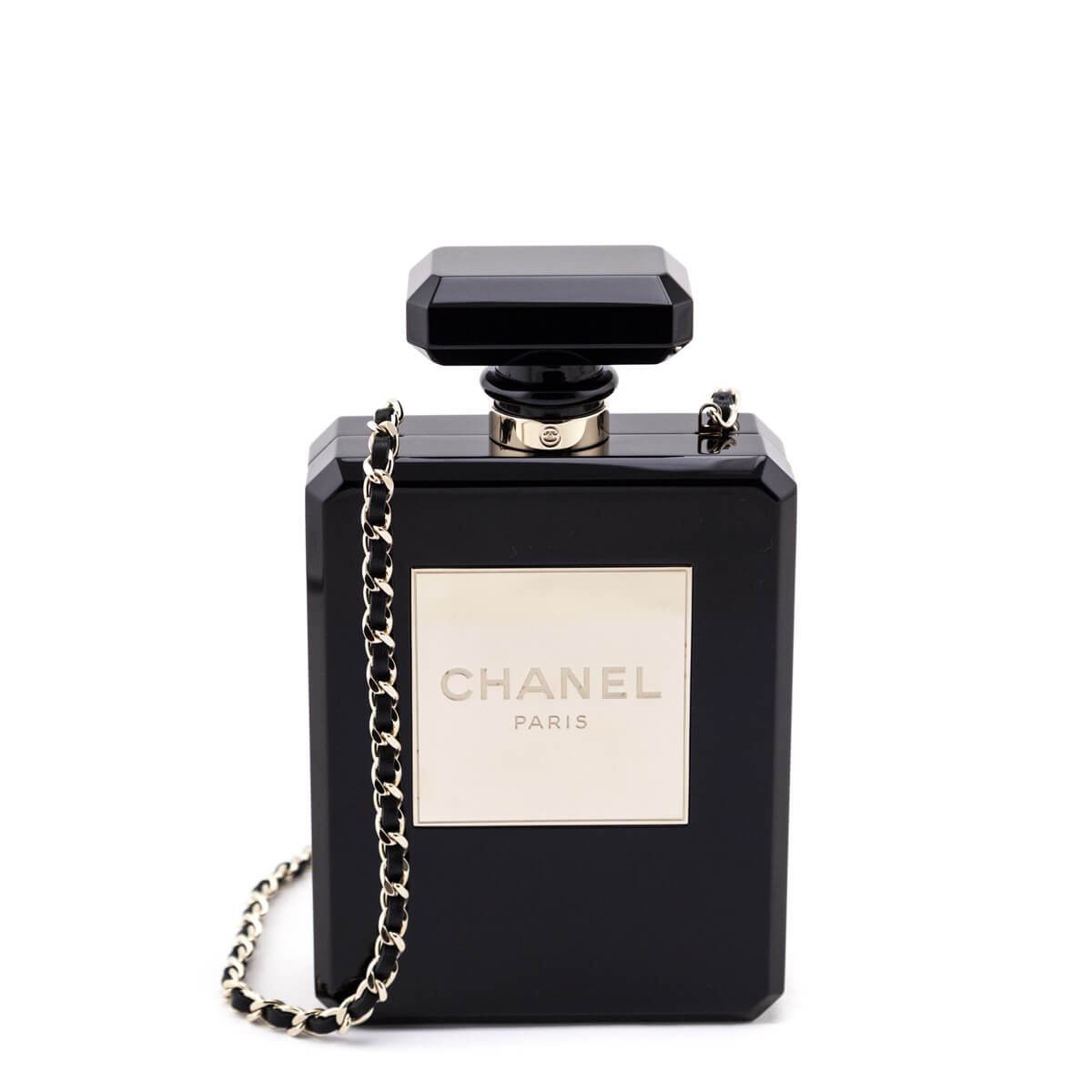 Chanel Black Plexiglass Perfume Bottle Minaudiere - Chanel