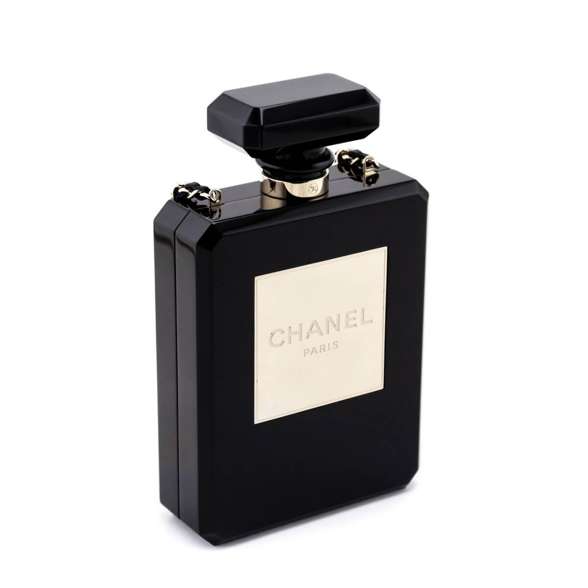 Chanel Black Plexiglass Perfume Bottle Minaudiere - Chanel