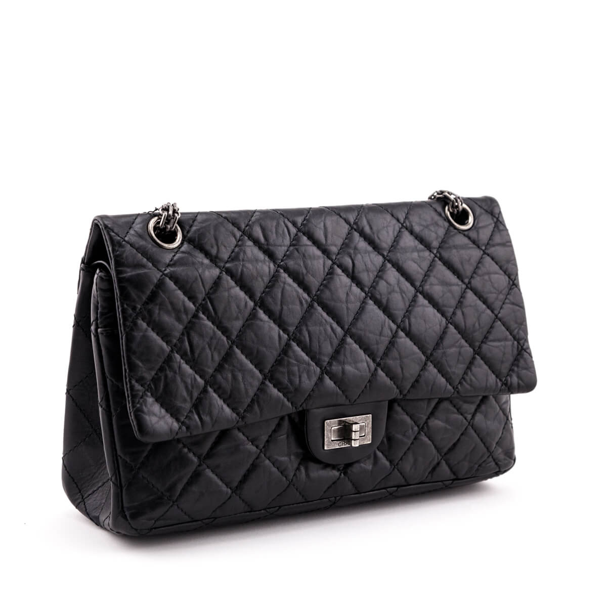 Chanel Black 2.55 Reissue 227 Quilted Classic Calfskin Leather Jumbo Flap  Bag