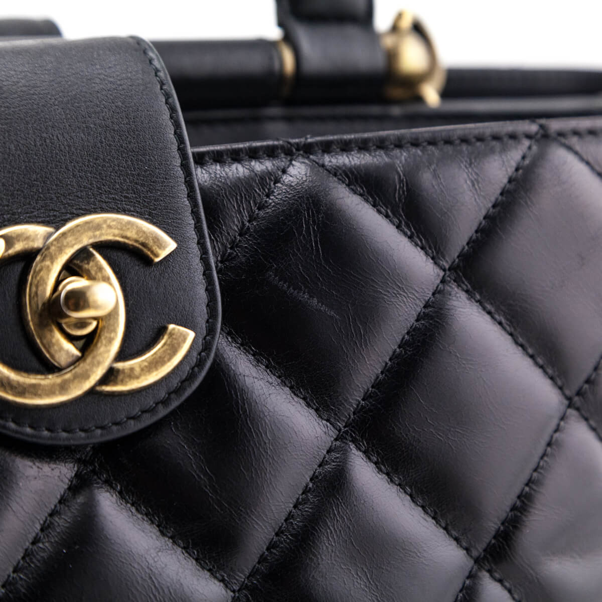 Authentic Chanel Black Aged Calfskin Quilted Large Gabrielle Shopping –  Paris Station Shop