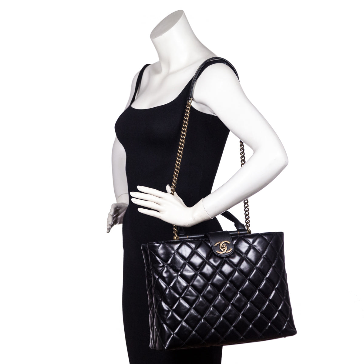 Chanel Large Black Quilted Aged Calfskin Gold Bar Tote - A World Of Goods  For You, LLC