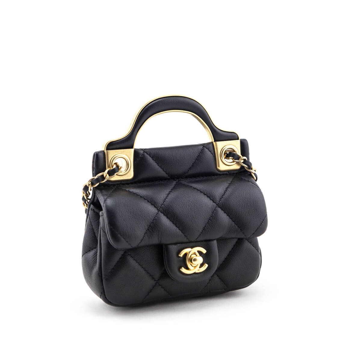 Chanel Black Quilted Calfskin Lady Handle Flap Card Holder With Chain - Love that Bag etc - Preowned Authentic Designer Handbags & Preloved Fashions