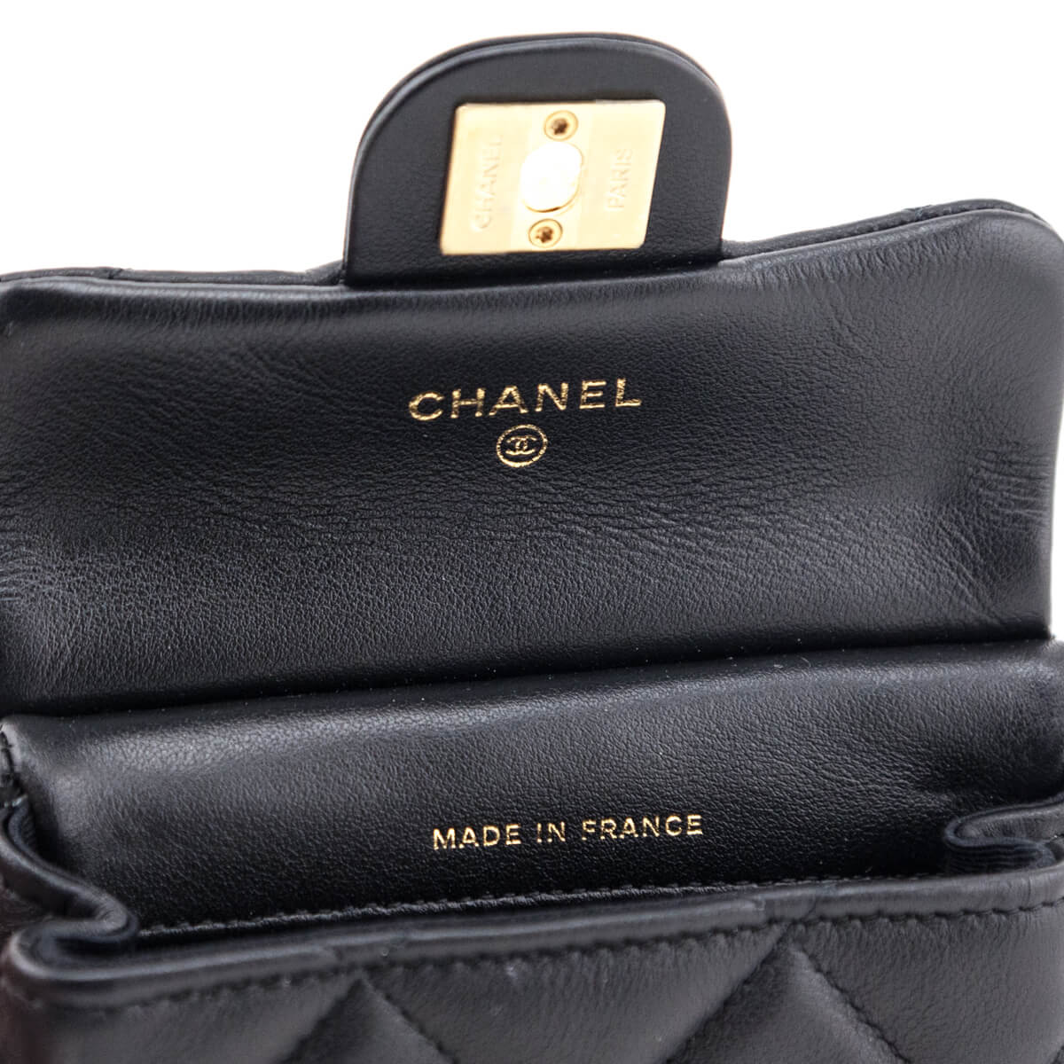 Chanel Black Quilted Calfskin Lady Handle Flap Card Holder With Chain - Love that Bag etc - Preowned Authentic Designer Handbags & Preloved Fashions
