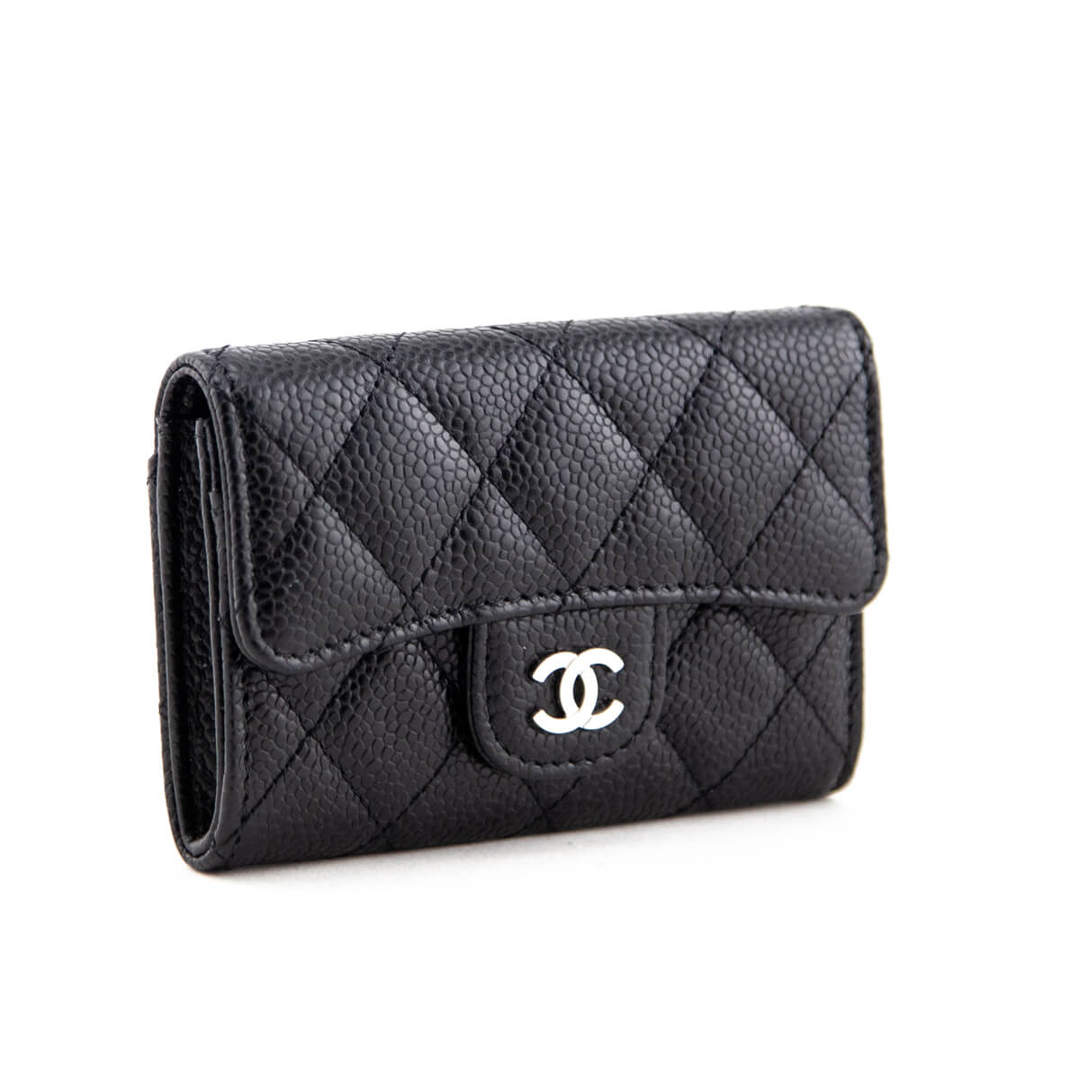 Chanel Classic Flap Card Holder Black Caviar Silver Hardware
