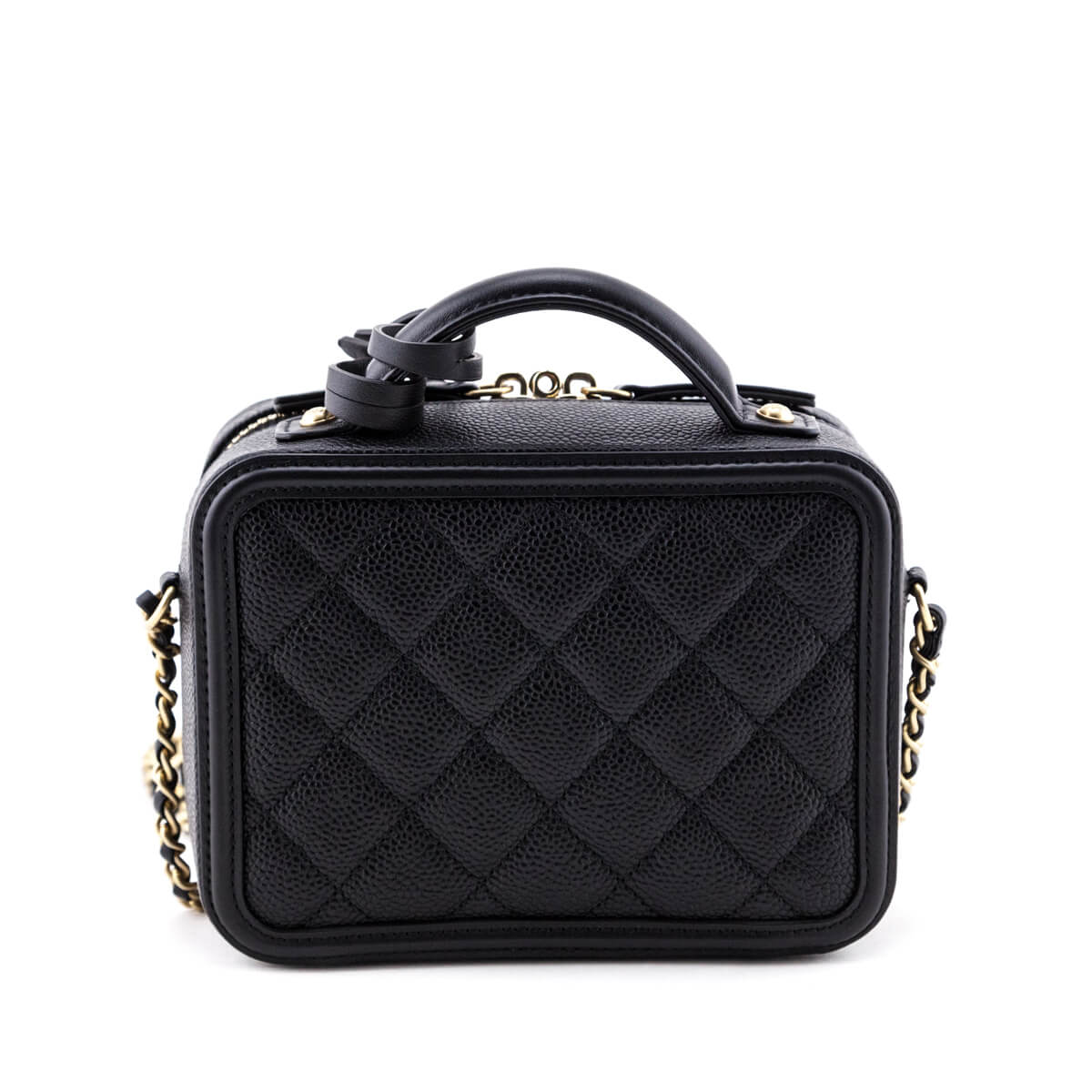 Black Caviar Quilted Small CC Filigree Vertical Vanity Case Gold Hardware,  2019, Handbags & Accessories, 2022