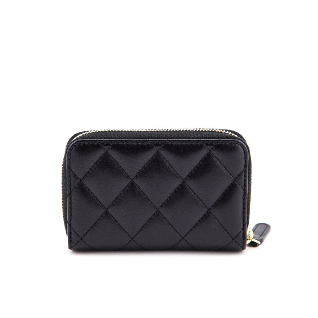 CHANEL Lambskin Quilted Zip Coin Purse Black 373706