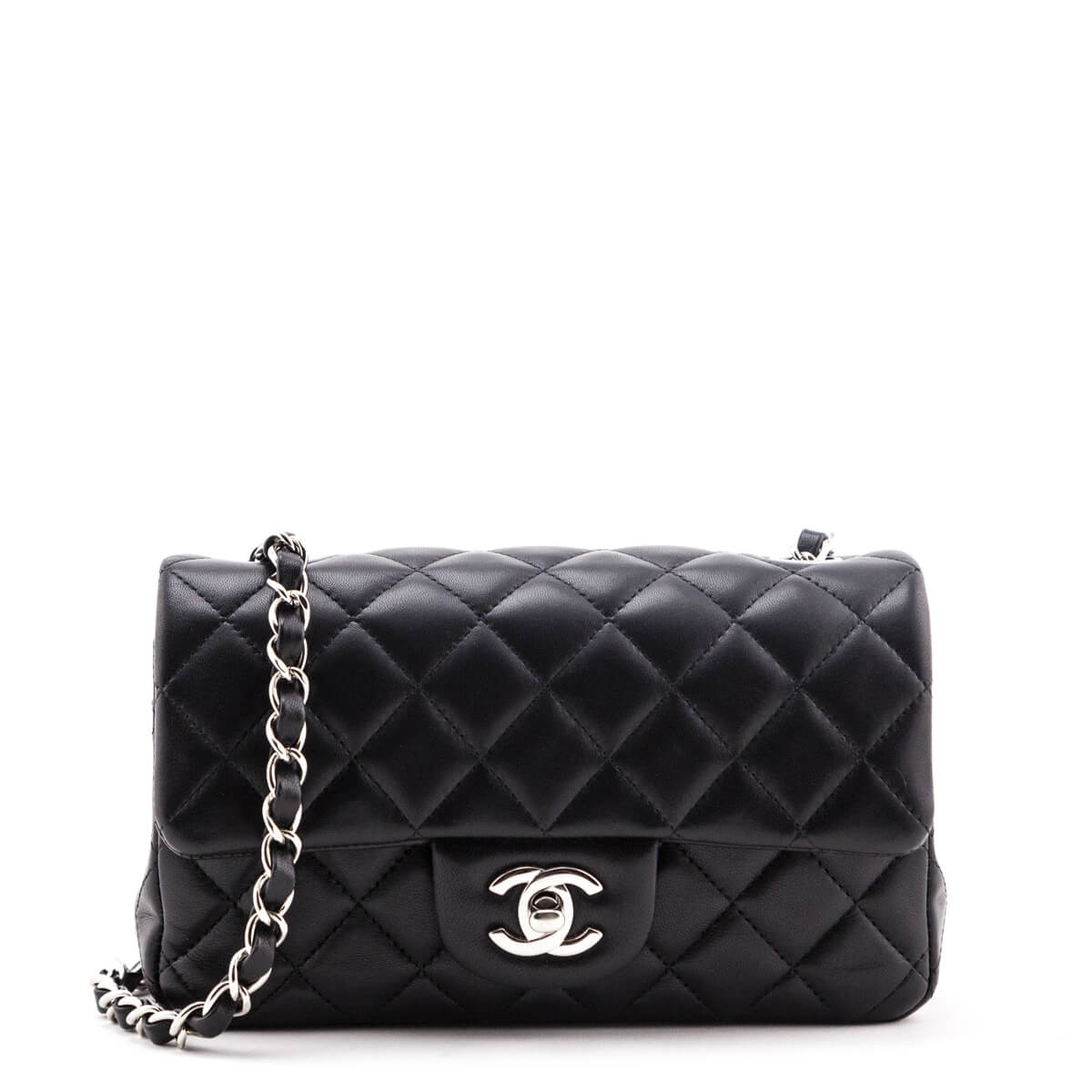 Chanel Black Quilted Lambskin Mini Classic Rectangle Flap Bag SHW
