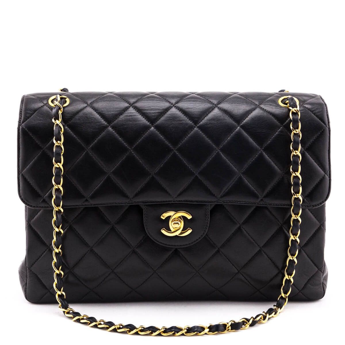 Chanel Black Quilted Lambskin Vintage Jumbo Double Sided Classic Flap