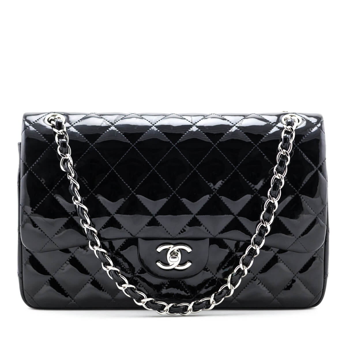 Chanel Black Quilted Patent Leather Jumbo Large Classic Double Flap Bag - Love that Bag etc - Preowned Authentic Designer Handbags & Preloved Fashions