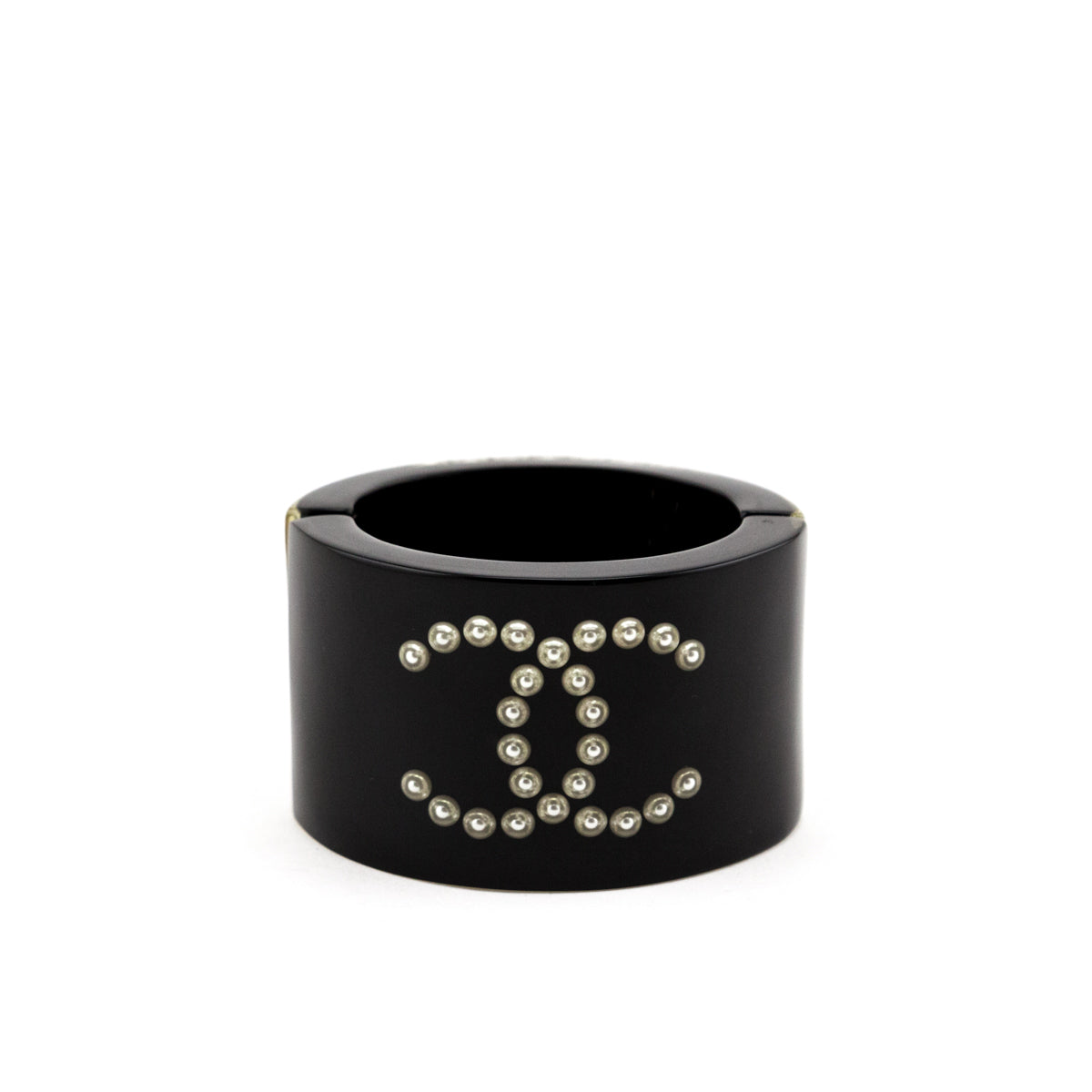 Chanel Black/Clear Resin Faux Pearl CC Bangle Bracelet - Yoogi's Closet