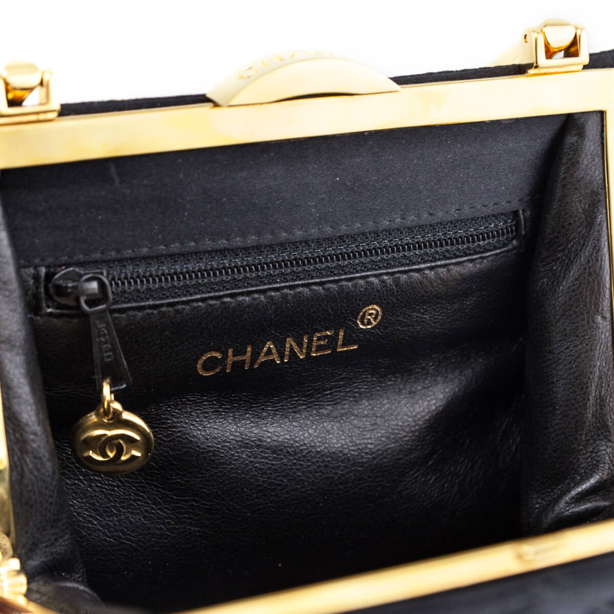 Chanel Vintage Black Velvet Twisted Top Handle Evening Bag Gold