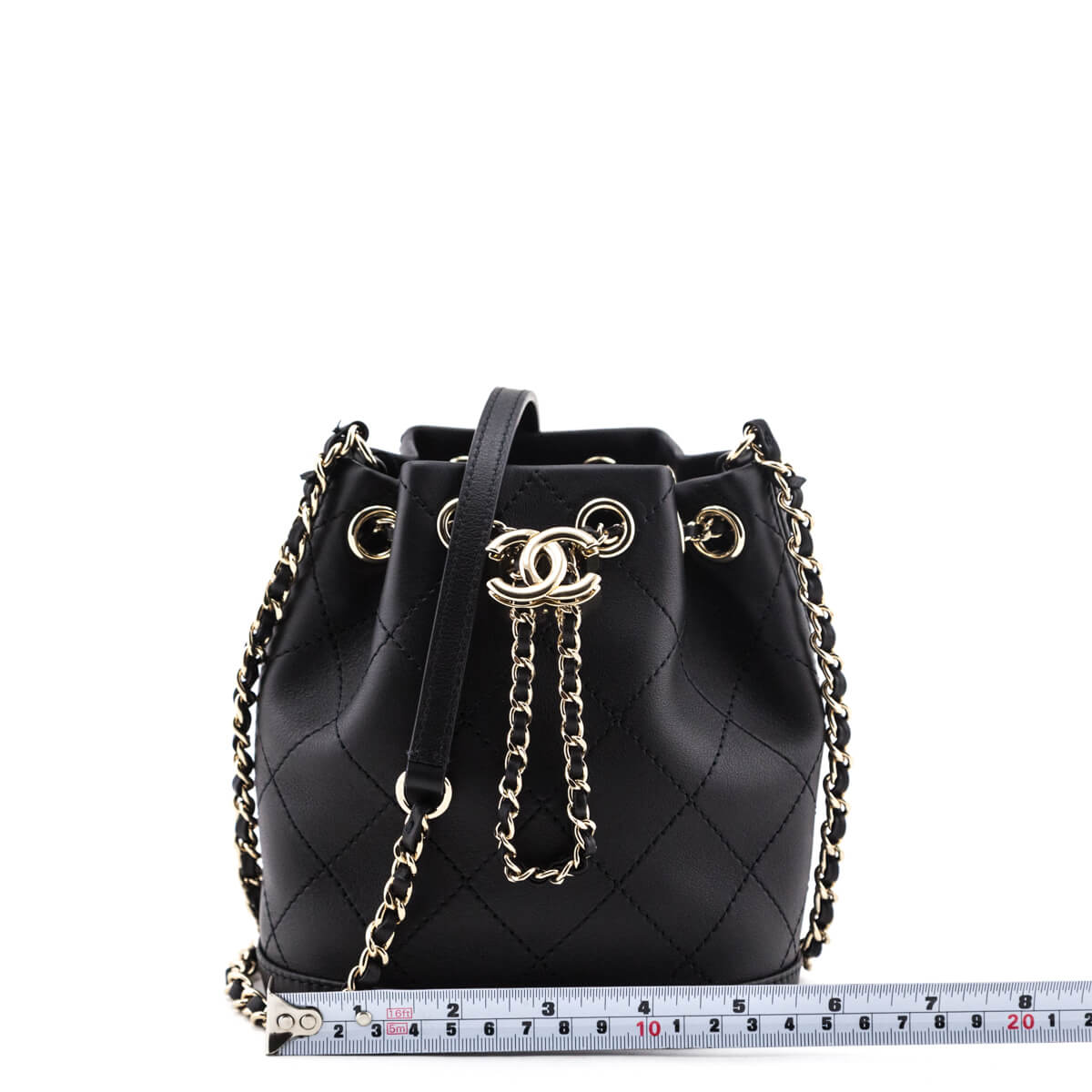 Pre-owned Chanel 2021-2022 Small Chain Drawstring Bucket Shoulder Bag In  Black