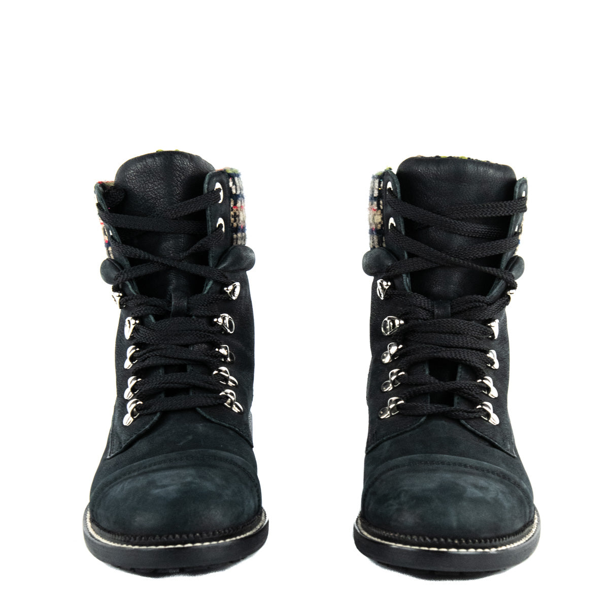 Chanel Black Tweed Lace-Up Combat Boots - Consign Chanel CA – Love