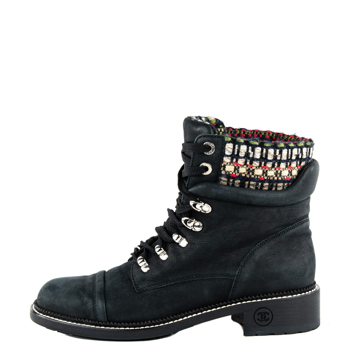 Chanel Black Tweed Lace-Up Combat Boots - Consign Chanel CA – Love that Bag  etc - Preowned Designer Fashions