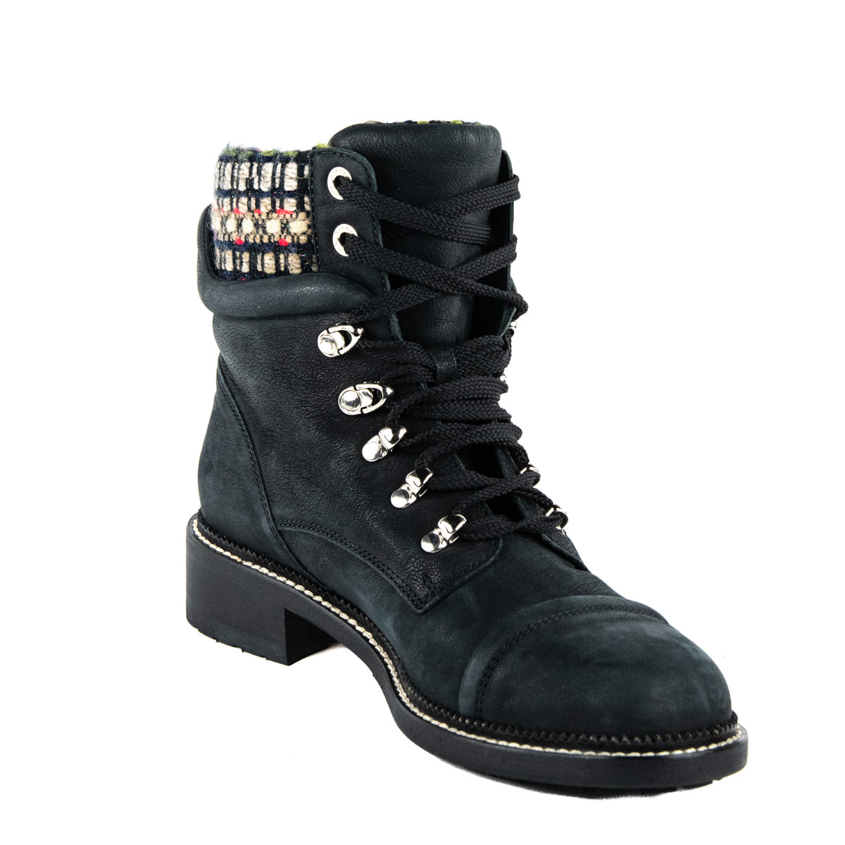 Chanel Black Glazed Leather Lace Up Combat Boots Size 10/40.5 - Yoogi's  Closet