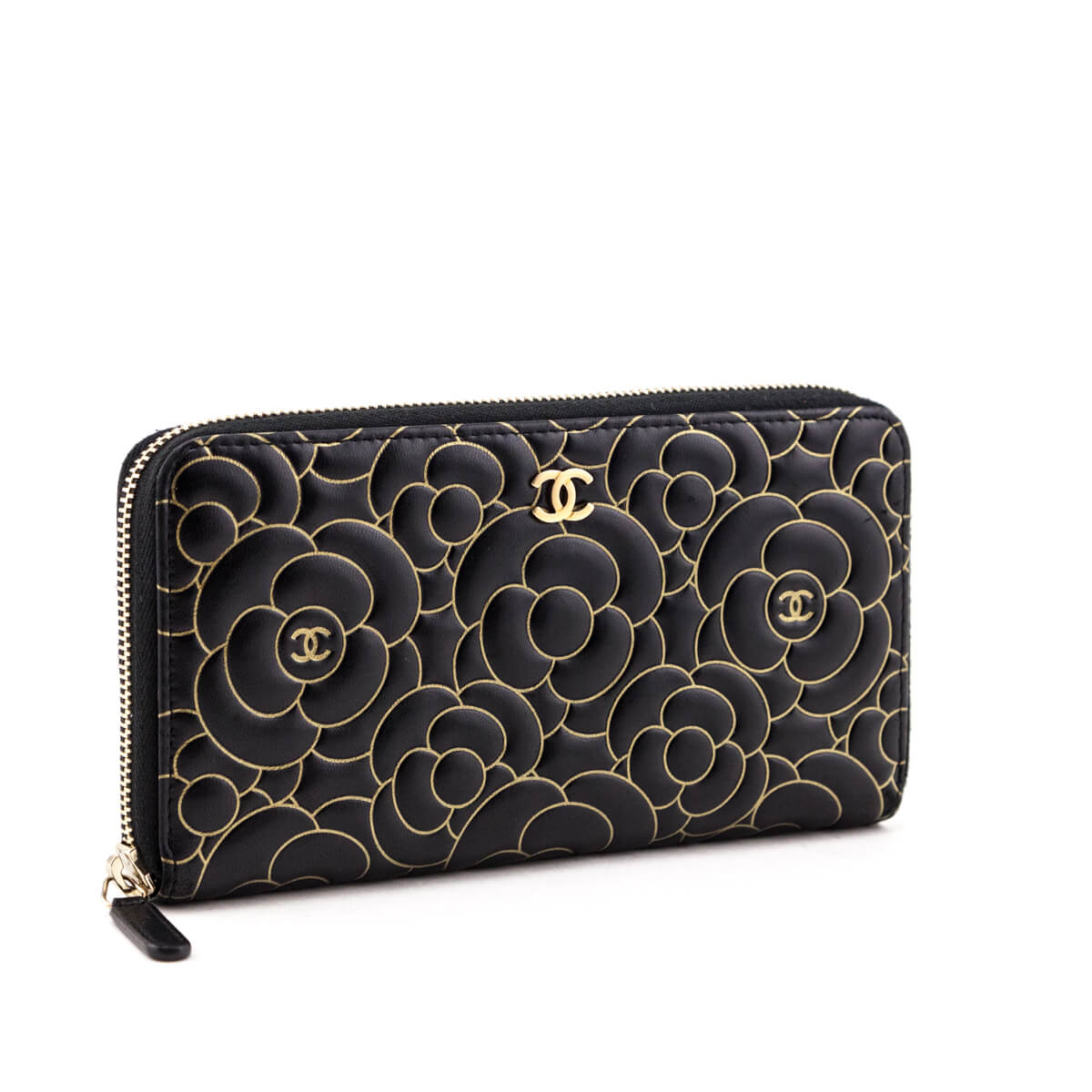Chanel Gold Quilted Leather CC Zip Around Wallet at 1stDibs