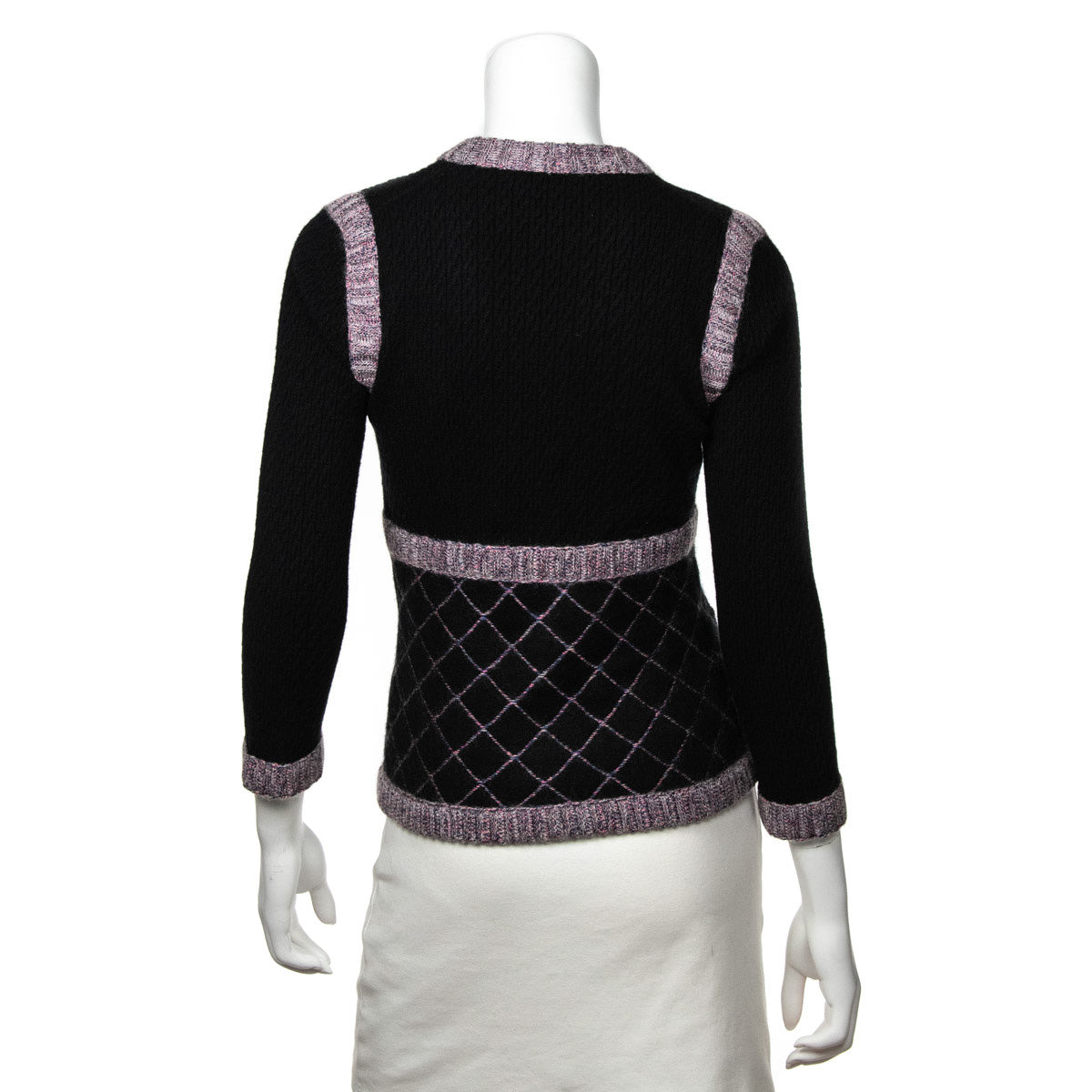 Chanel Black & Pink Silk & Cashmere Blend Brasserie Gabrielle Diamond Cardigan XXS | FR 34 - Love that Bag etc - Preowned Authentic Designer Handbags & Preloved Fashions