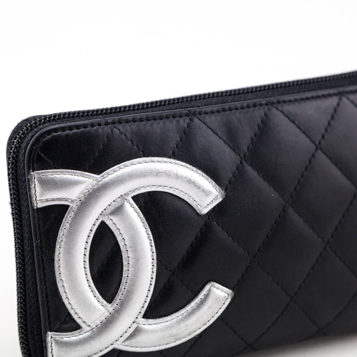 CHANEL Cambon Long Wallet Black and Silver Calfskin with Silver Hardware  2012 at 1stDibs