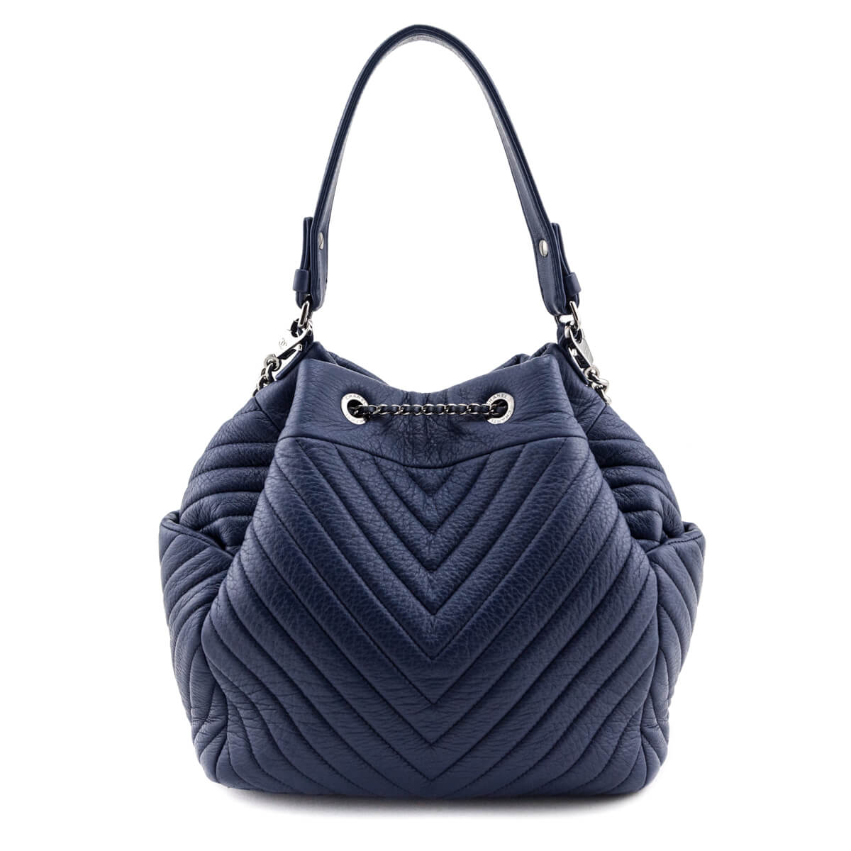 Chanel Blue Quilted Deerskin Chevron Medium Chain Bucket Bag - Love that Bag etc - Preowned Authentic Designer Handbags & Preloved Fashions