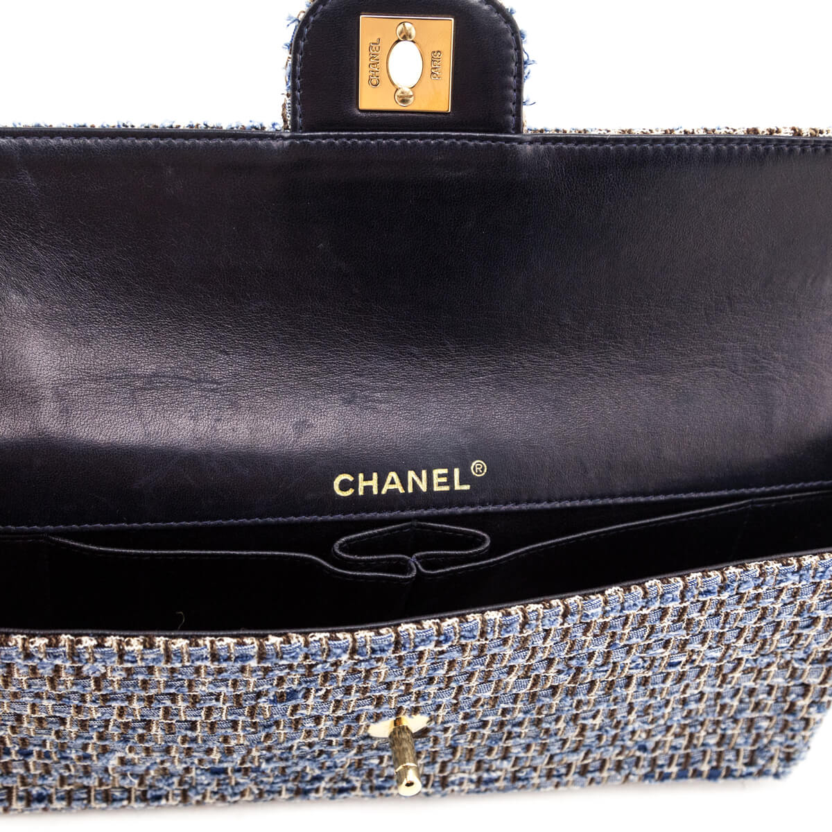 Chanel Blue Tweed E/W Flap Bag GHW - Preloved Chanel Handbags Canada