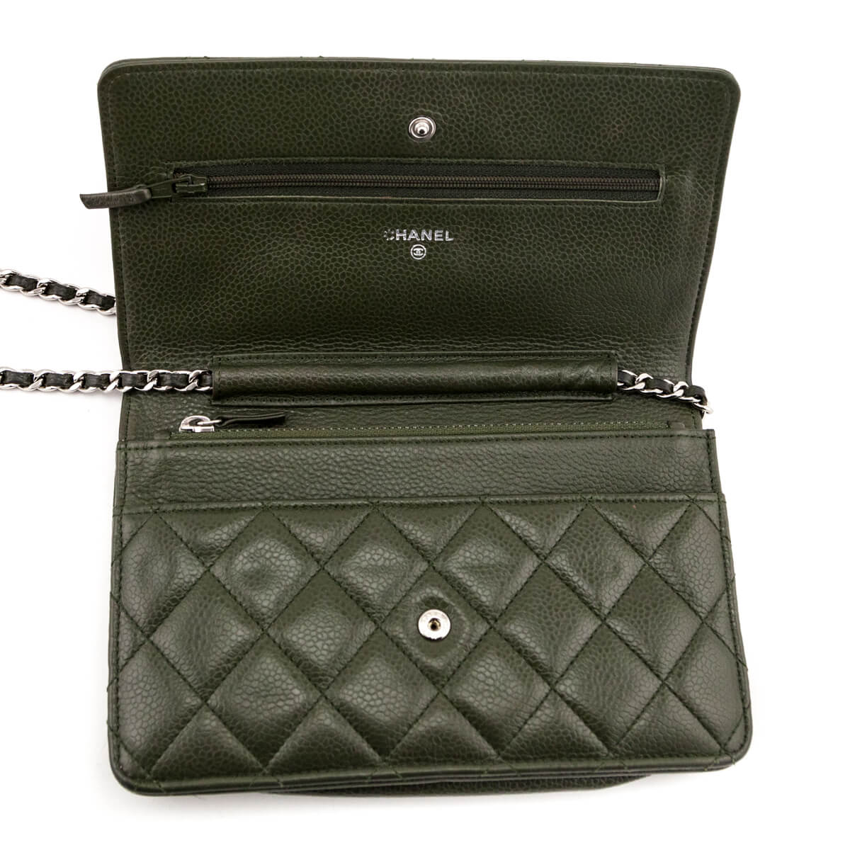 Chanel Khaki Vintage Quilted Caviar Wallet On Chain - Love that Bag etc - Preowned Authentic Designer Handbags & Preloved Fashions