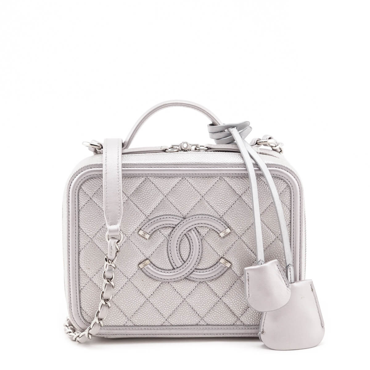 Chanel Metallic Silver Caviar Quilted Medium CC Filigree Vanity Case – Love  that Bag etc - Preowned Designer Fashions