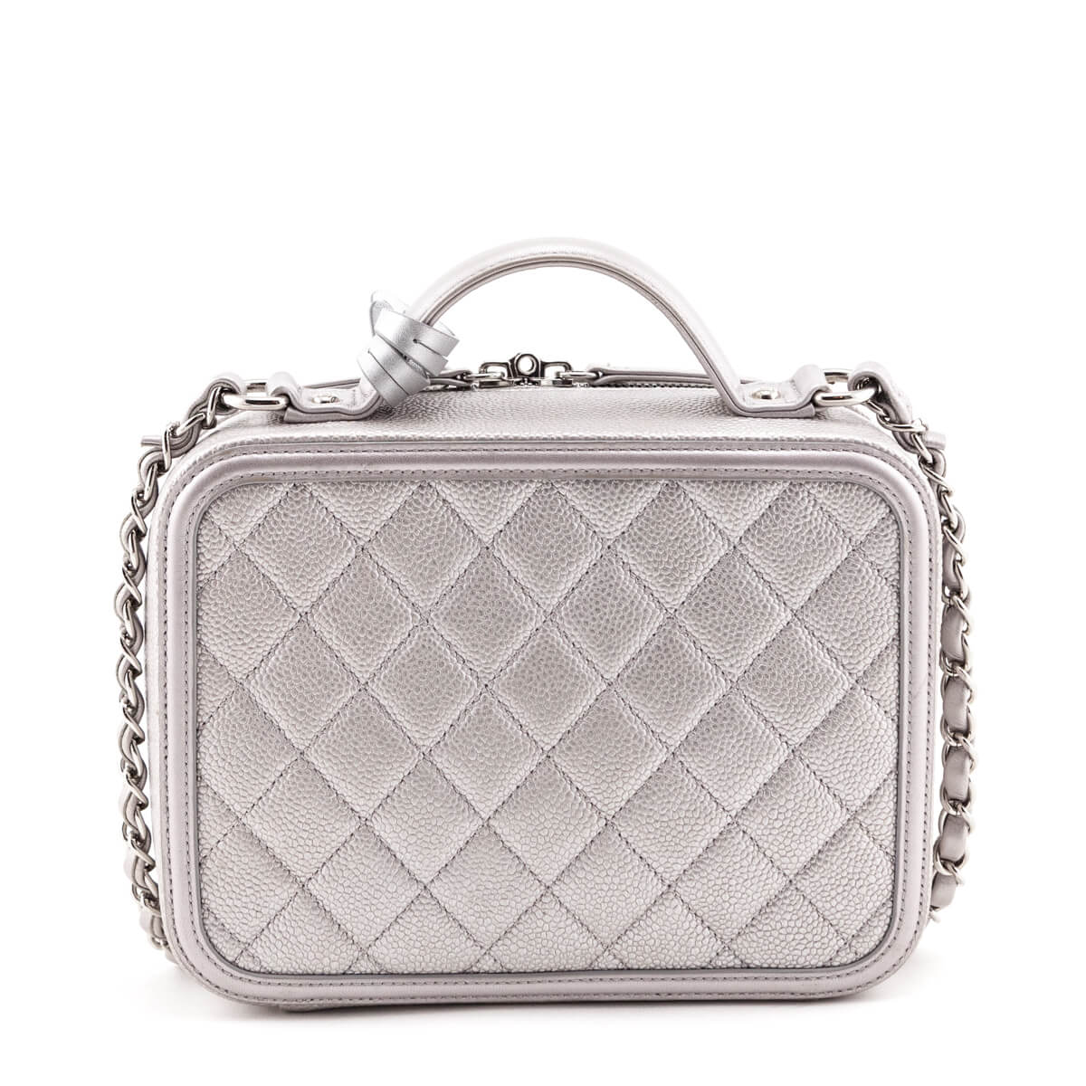 CHANEL VANITY CASE 20CM (2479xxxx) METALLIC SILVER CAVIAR LEATHER, WITH  CARD & BOX, NO DUST COVER